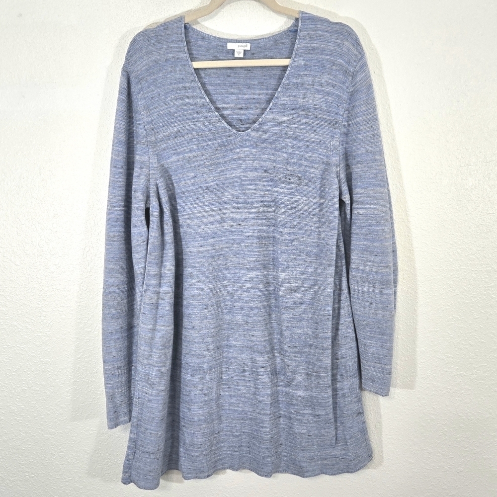 Pure Jill J. Jill Long Sleeve Marled Light Blue Long Tunic Top Boho Prairie, XL